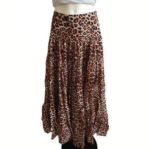 ERIKA PENA Ana boho tiered flowy maxi animal leopard print skirt Size XS NEW